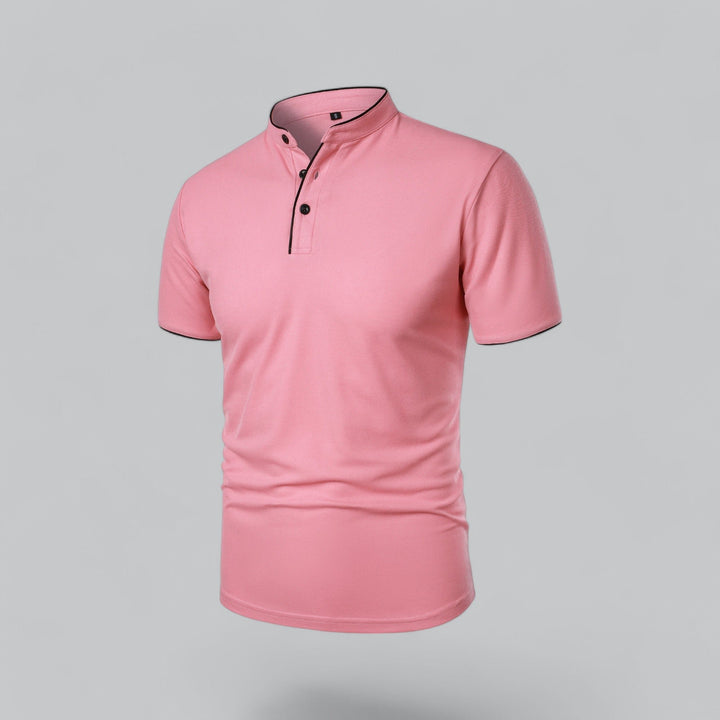 Herren Kragenlos Baumwoll Poloshirt Kurze Ärmel