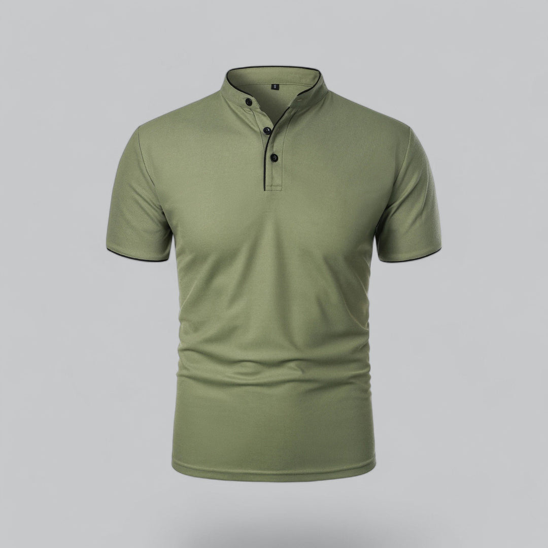 Herren Kragenlos Baumwoll Poloshirt Kurze Ärmel - Green