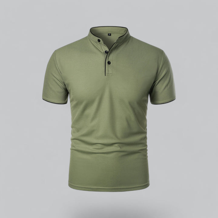 Herren Kragenlos Baumwoll Poloshirt Kurze Ärmel - Green