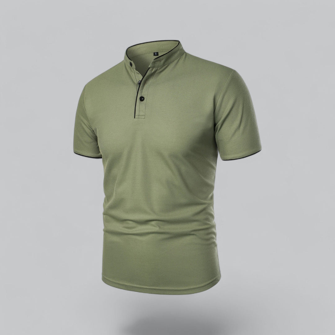 Herren Kragenlos Baumwoll Poloshirt Kurze Ärmel