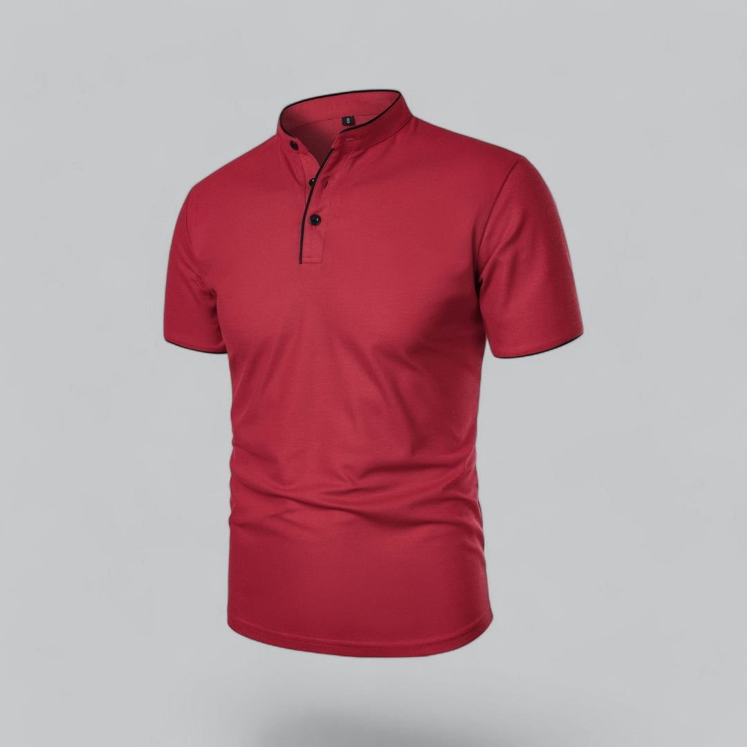 Herren Kragenlos Baumwoll Poloshirt Kurze Ärmel