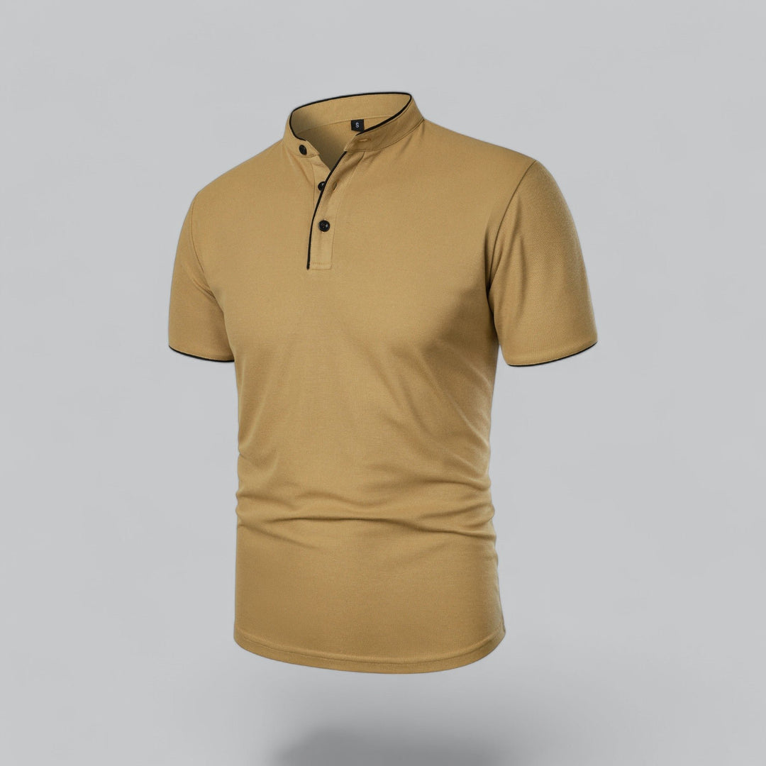 Herren Kragenlos Baumwoll Poloshirt Kurze Ärmel