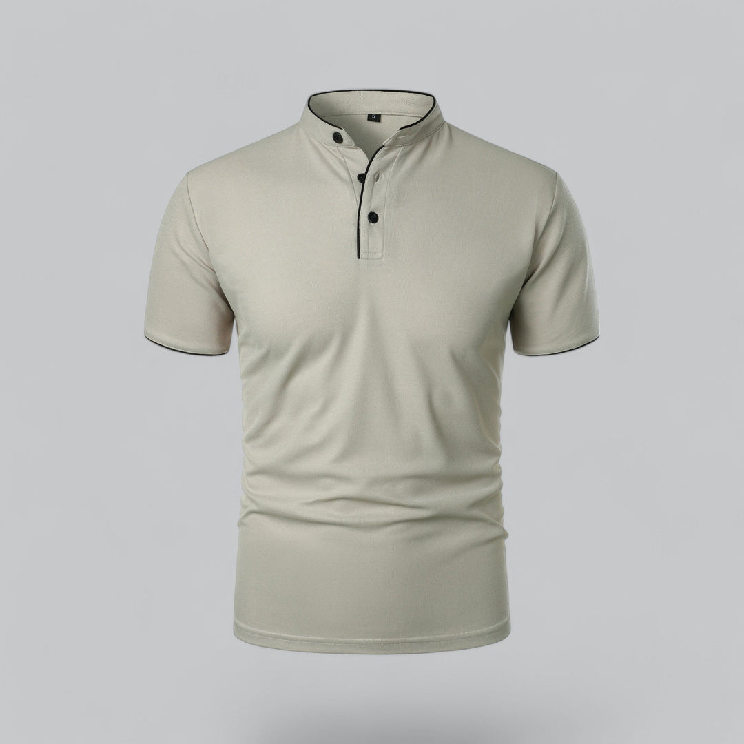 Herren Kragenlos Baumwoll Poloshirt Kurze Ärmel - Light Grey
