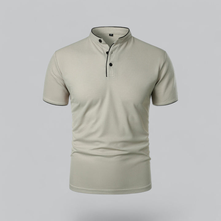 Herren Kragenlos Baumwoll Poloshirt Kurze Ärmel - Light Grey