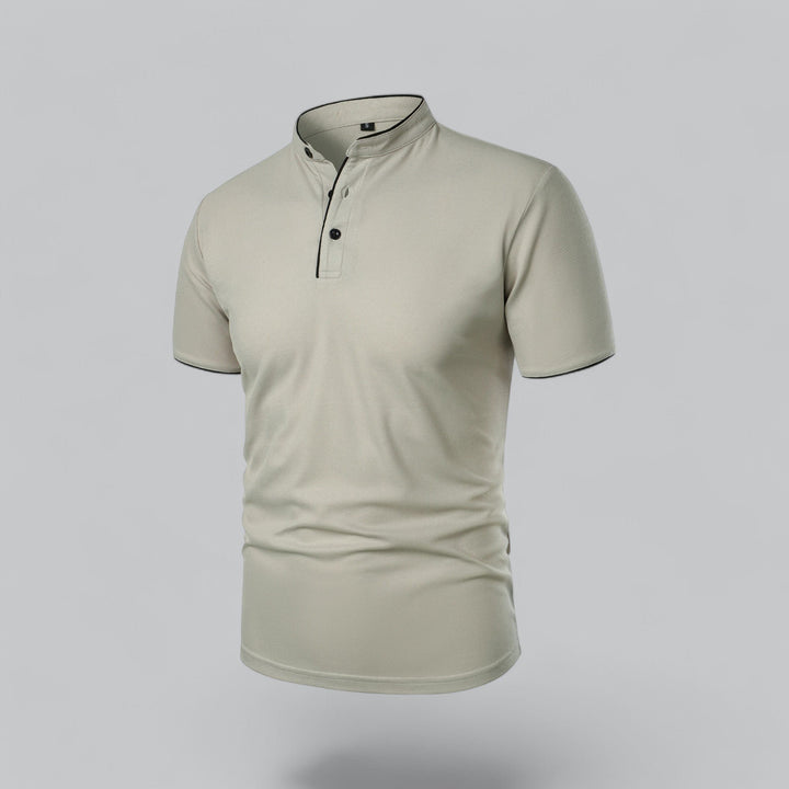 Herren Kragenlos Baumwoll Poloshirt Kurze Ärmel
