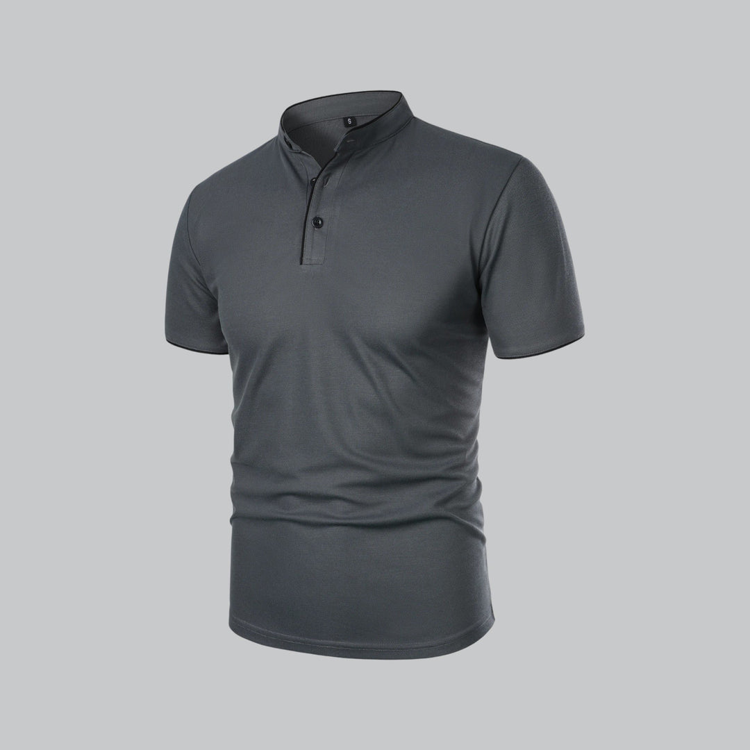 Herren Kragenlos Baumwoll Poloshirt Kurze Ärmel