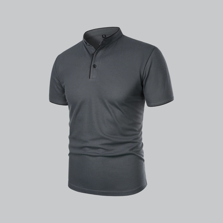 Herren Kragenlos Baumwoll Poloshirt Kurze Ärmel