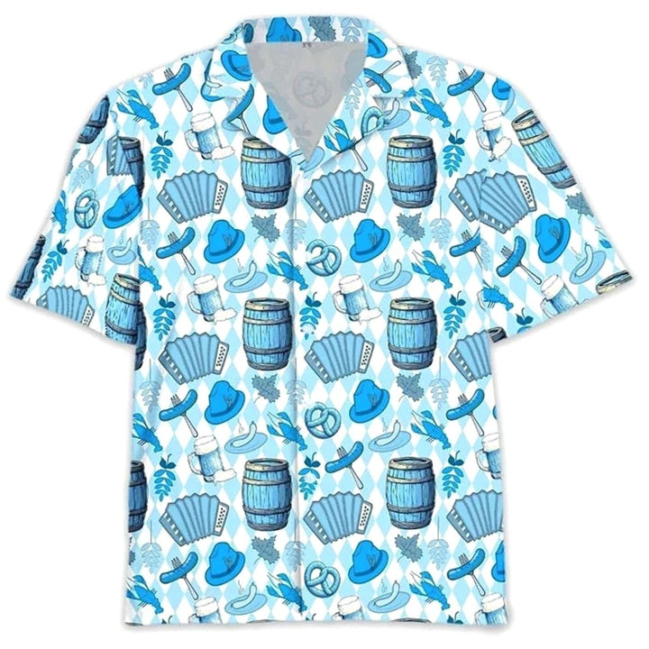 Herren Kurzarm Hawaiihemd Oktoberfest Bier Brezel Wurst Motiv