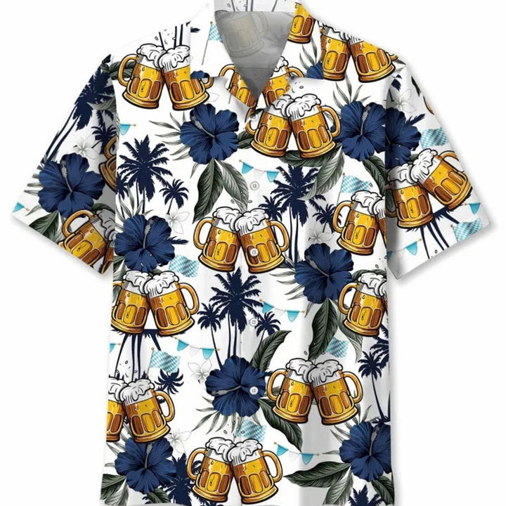 Herren Kurzarm-Hawaiihemd Oktoberfest Bier Tropical Print