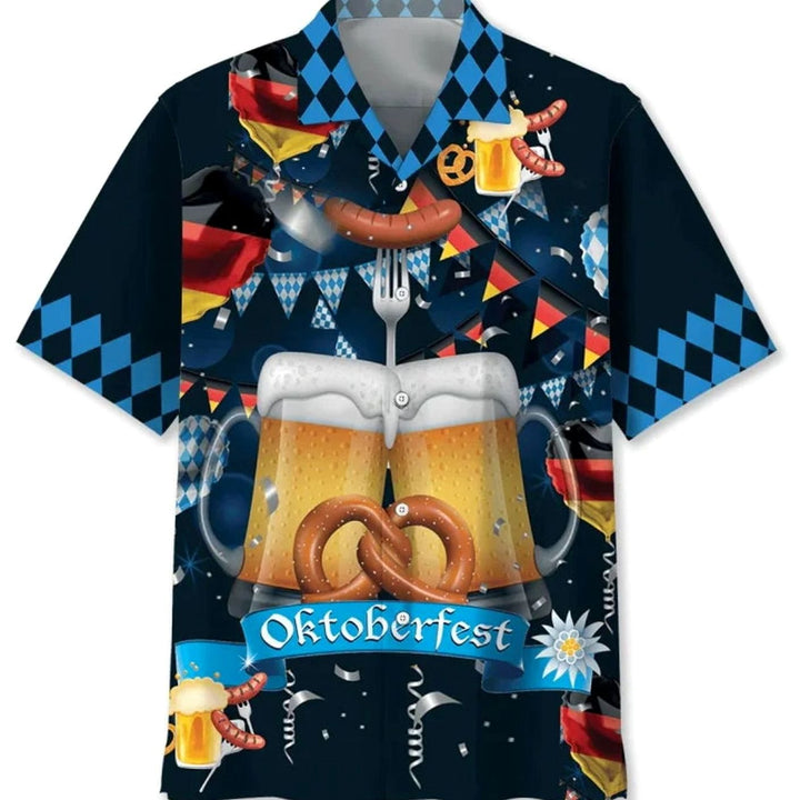 Herren Kurzarm-Hawaiihemd Oktoberfest Bier Tropical Print