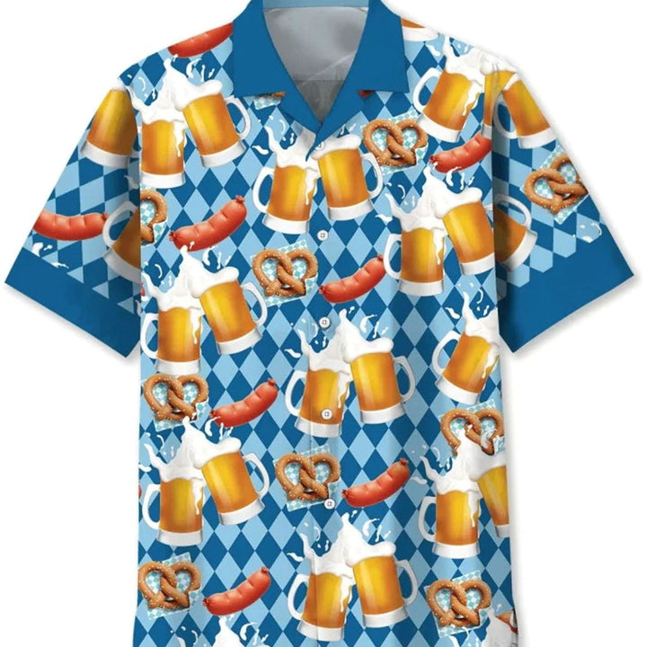 Herren Kurzarm-Hawaiihemd Oktoberfest Bier Tropical Print