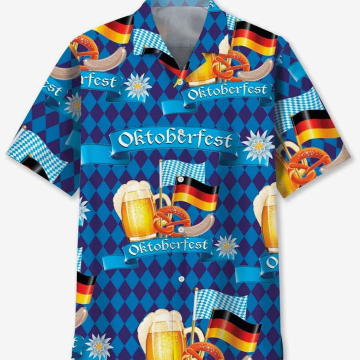 Herren Kurzarm-Hawaiihemd Oktoberfest Bier Tropical Print
