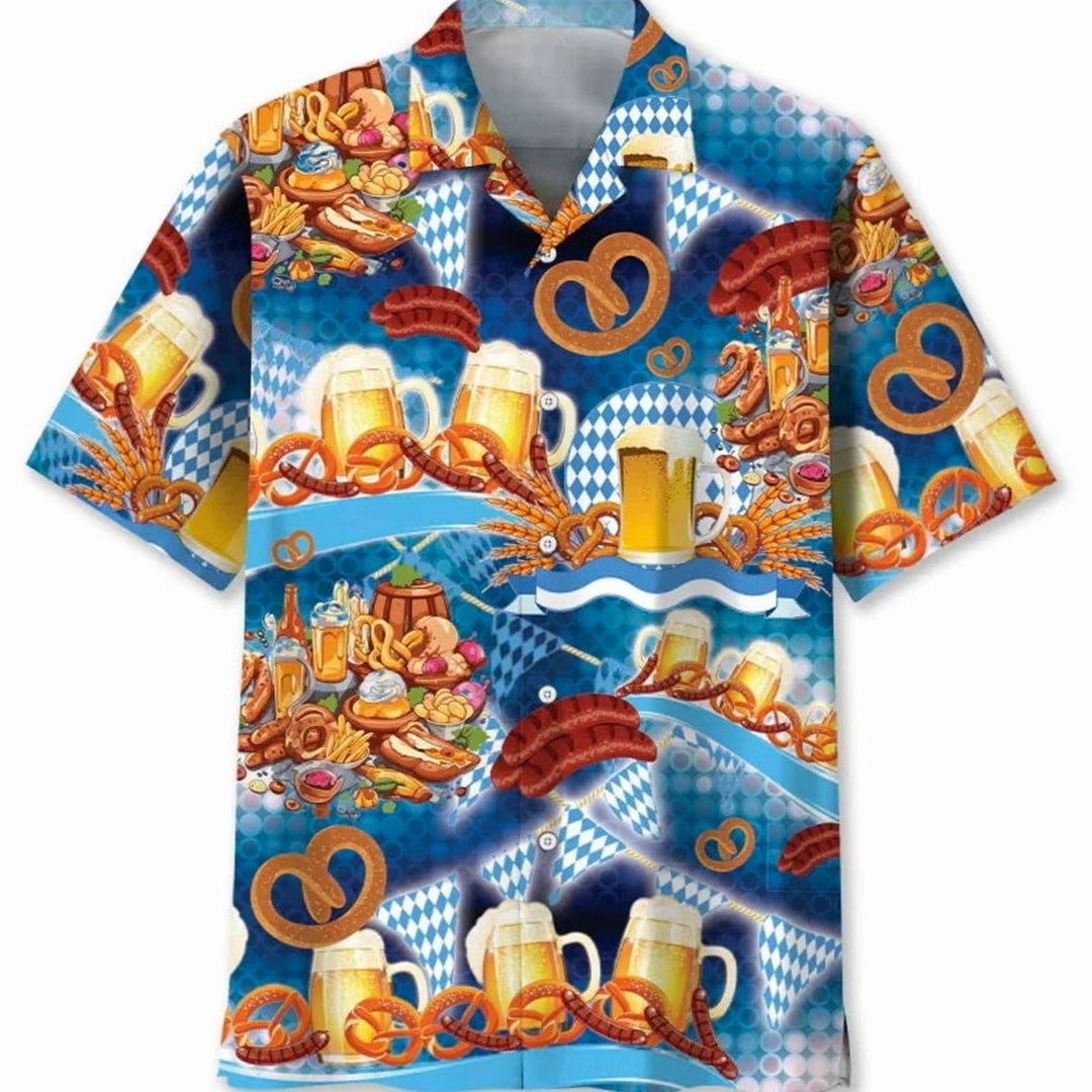 Herren Kurzarm-Hawaiihemd Oktoberfest Bier Tropical Print
