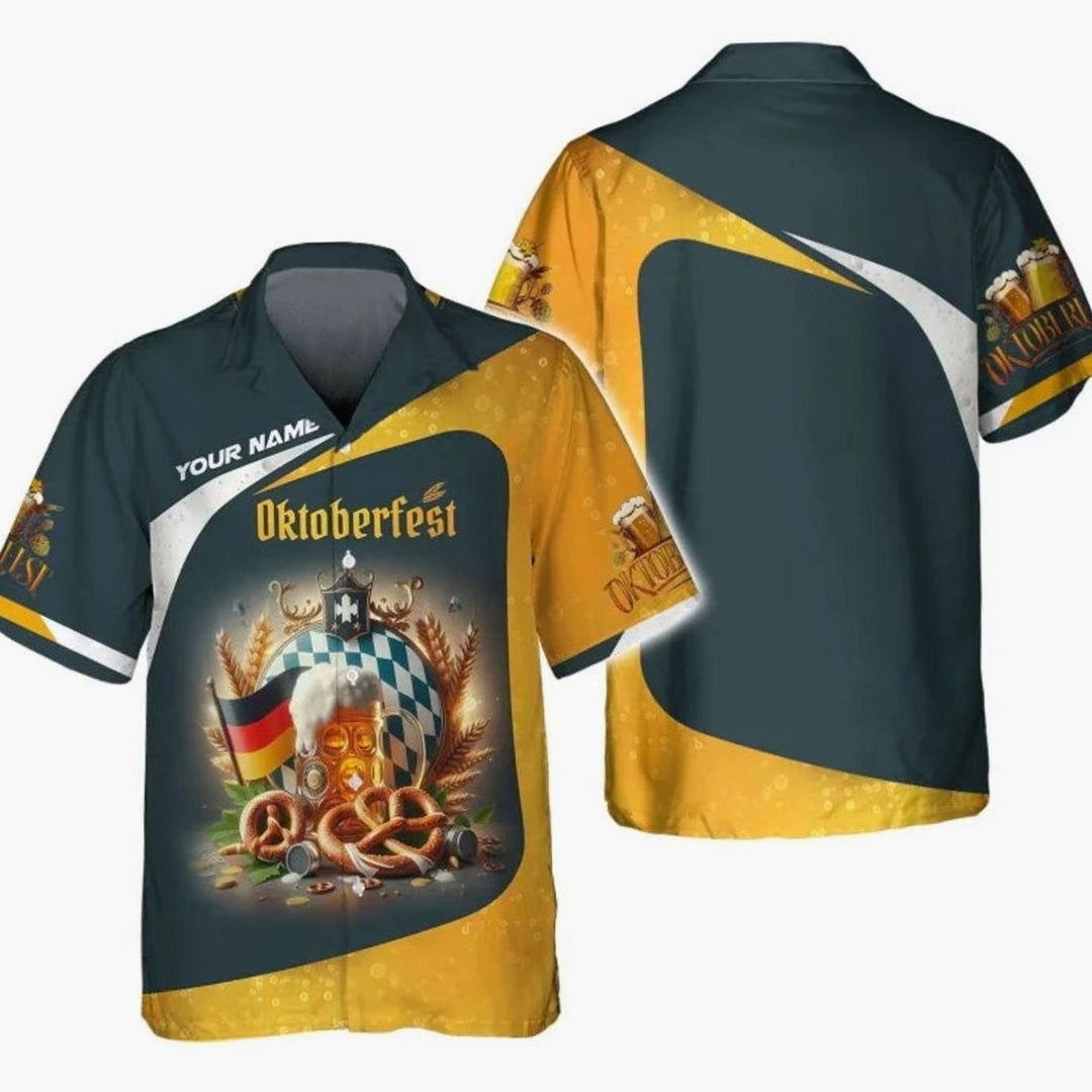 Herren Kurzarm-Hawaiihemd Oktoberfest Bier Tropical Print