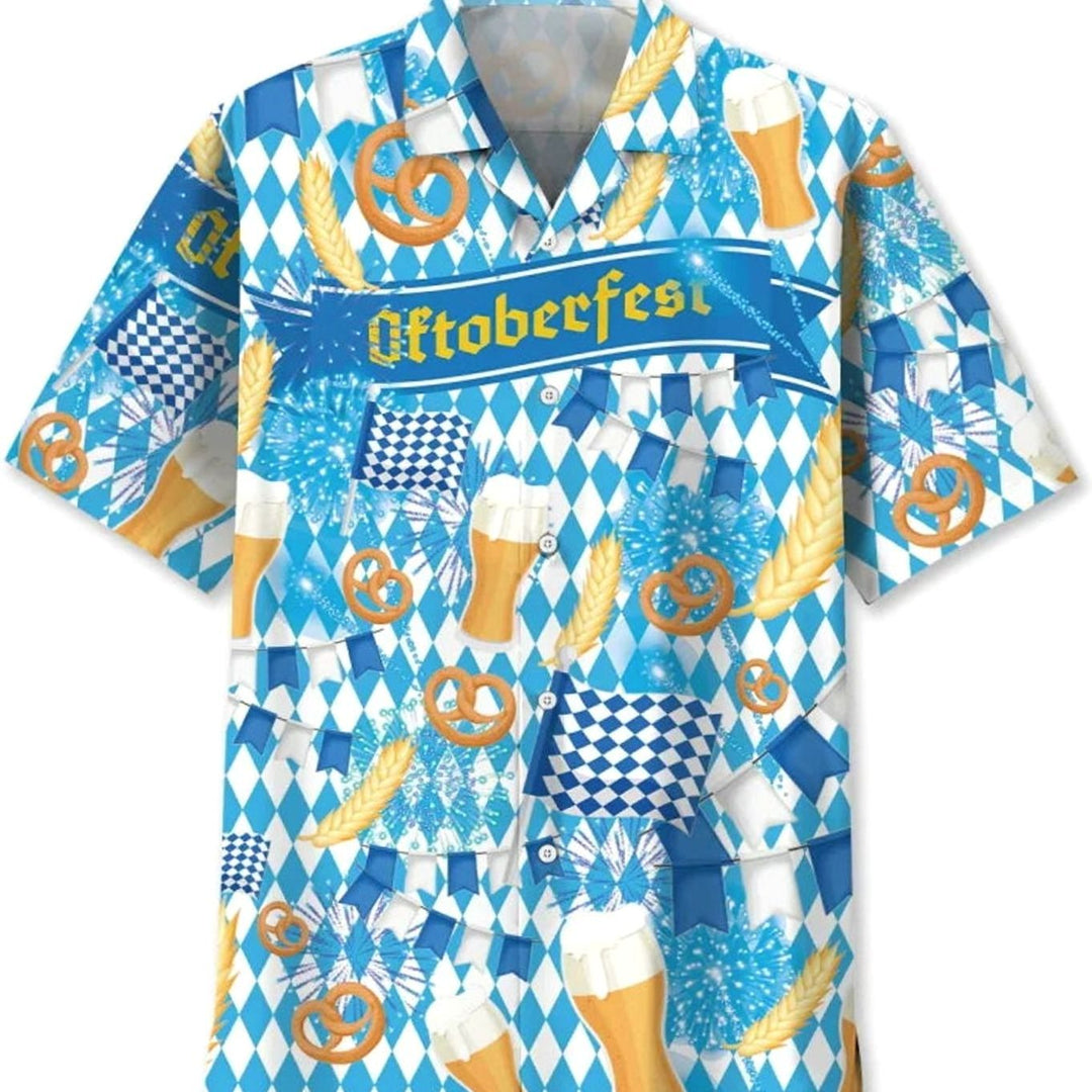 Herren Kurzarm-Hawaiihemd Oktoberfest Bier Tropical Print