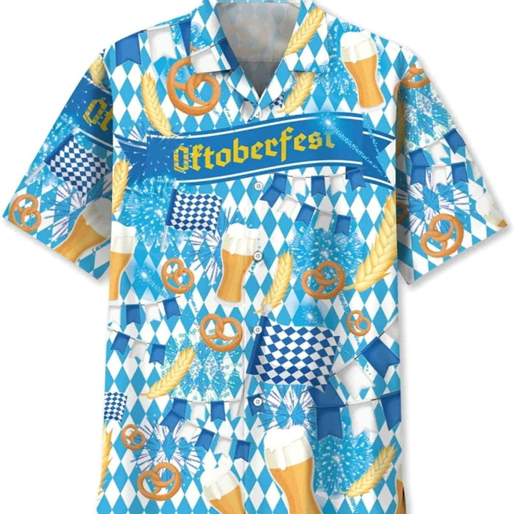 Herren Kurzarm-Hawaiihemd Oktoberfest Bier Tropical Print