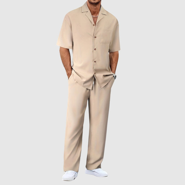 Herren Kurzarm-Hemd Zweiteiler Lockeres Sommer-Set - Khaki