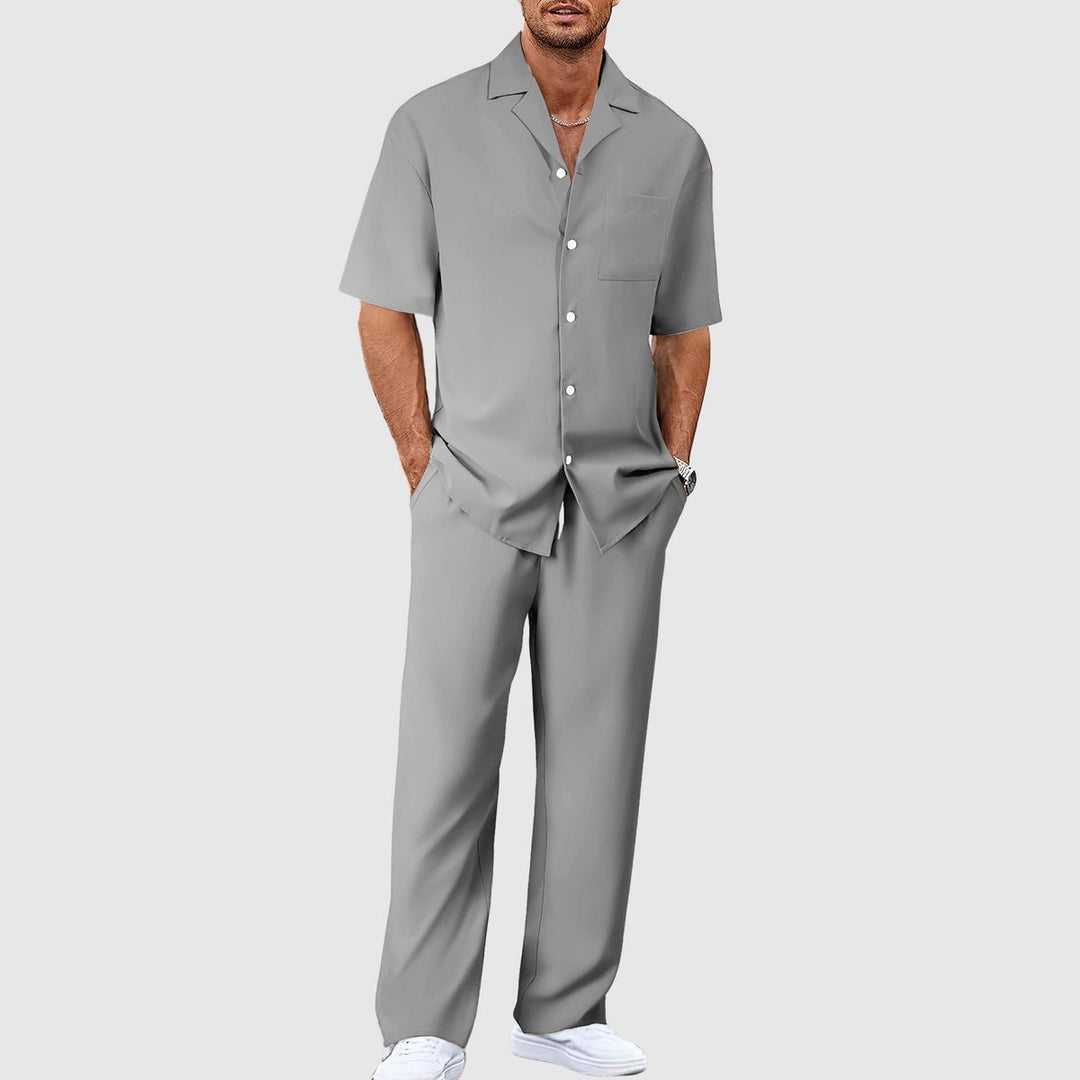 Herren Kurzarm-Hemd Zweiteiler Lockeres Sommer-Set - Grau
