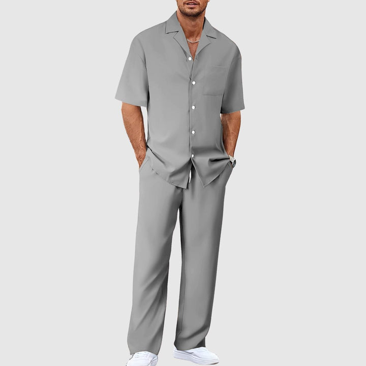 Herren Kurzarm-Hemd Zweiteiler Lockeres Sommer-Set - Grau
