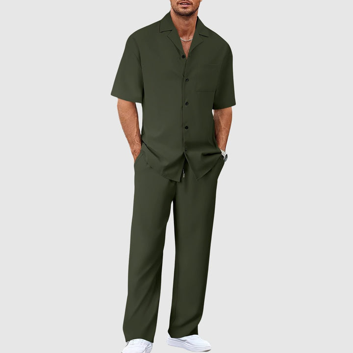 Herren Kurzarm-Hemd Zweiteiler Lockeres Sommer-Set - Grün