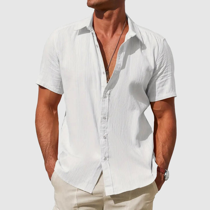 Herren Kurzarm Leinen Knopfleiste Hemd - White