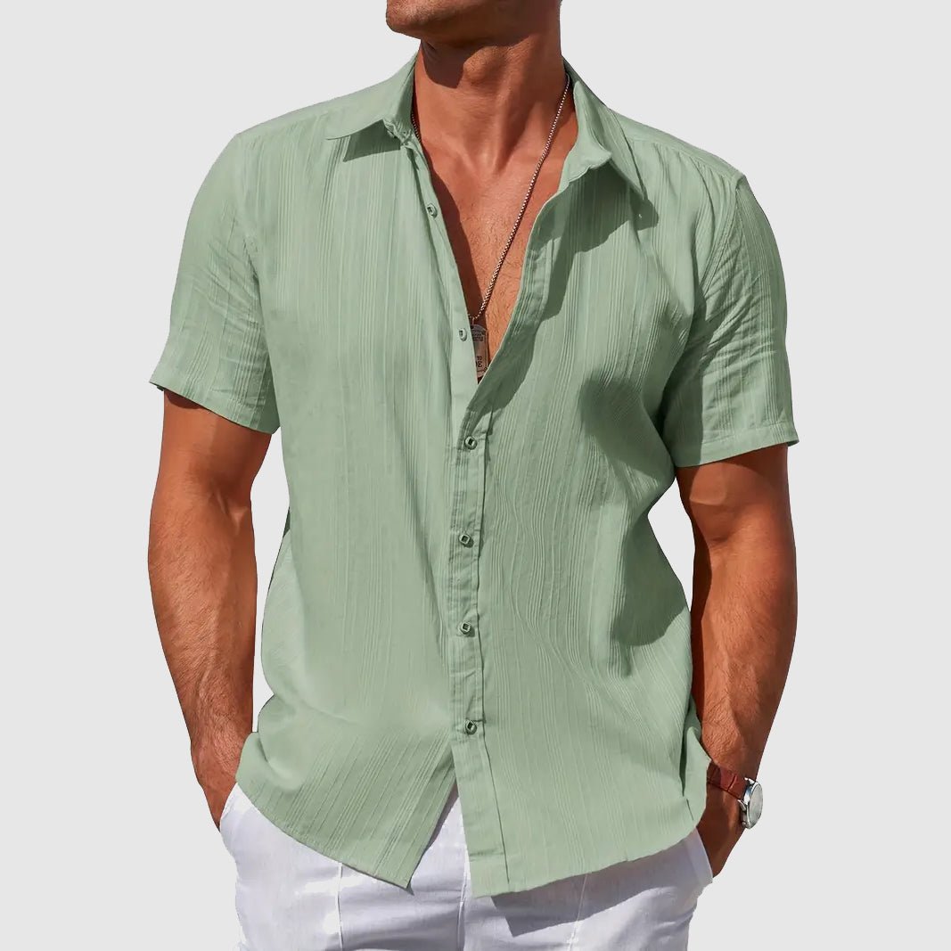 Herren Kurzarm Leinen Knopfleiste Hemd - Sage Green