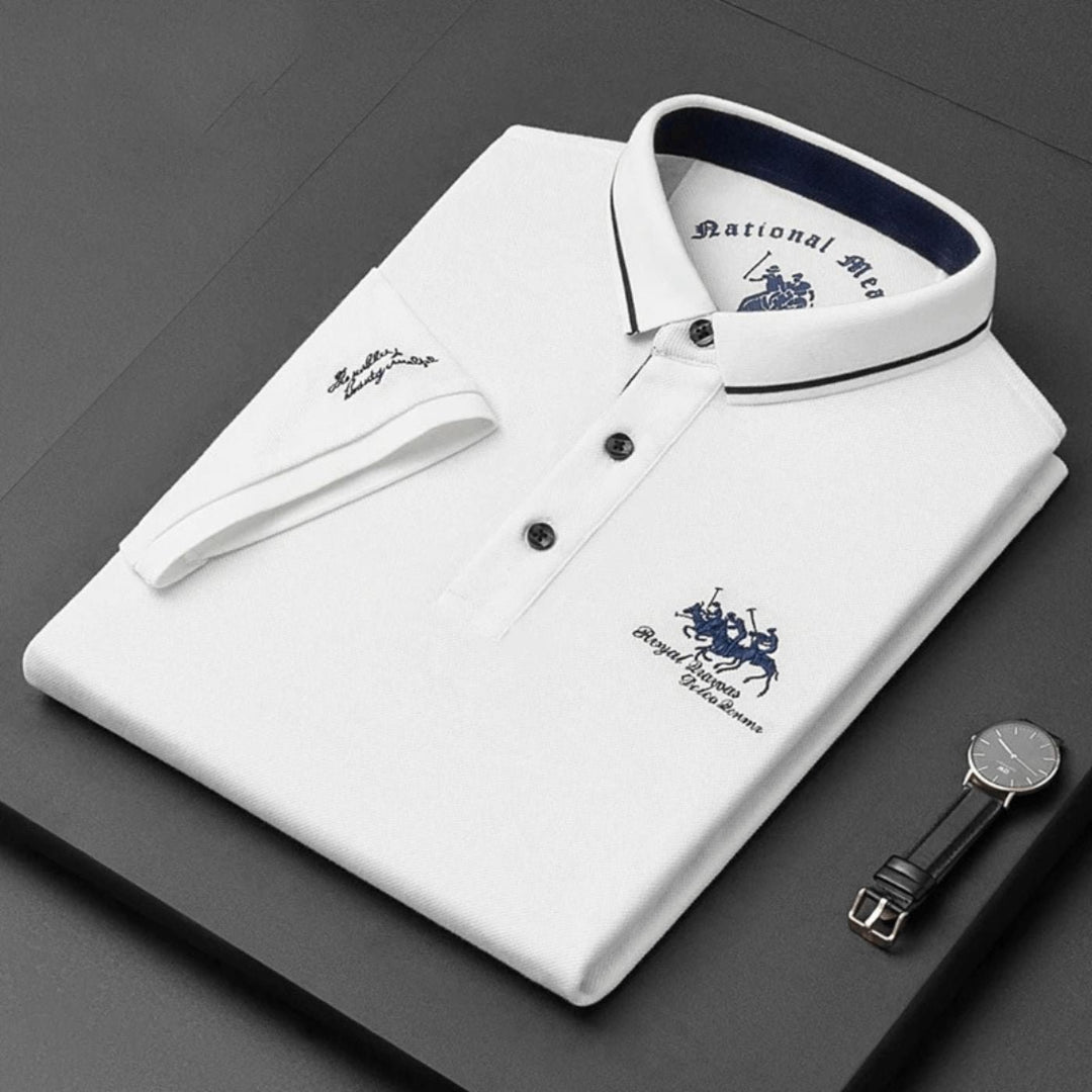 Herren Kurzarm-Poloshirt atmungsaktiv kontrastierend gestreifter Kragen - Biały