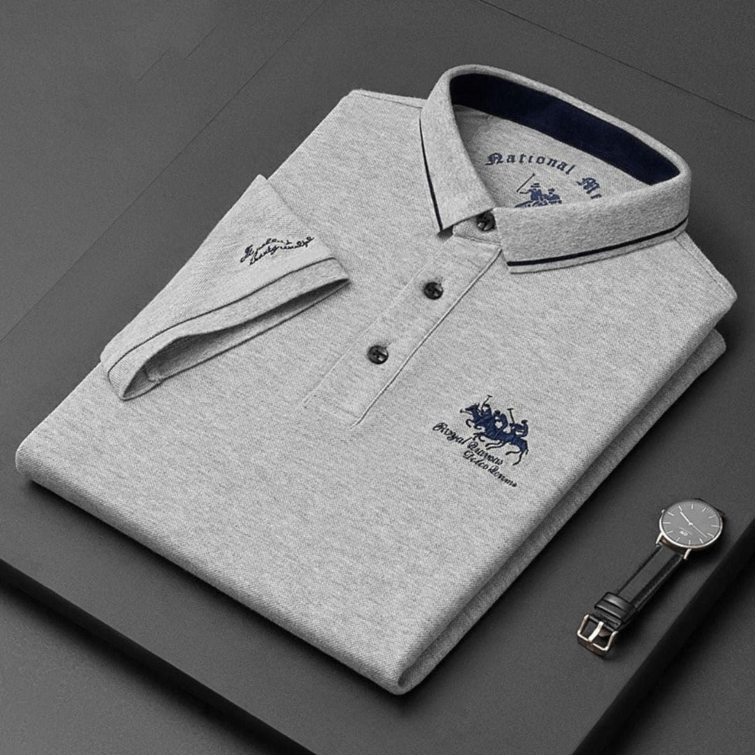 Herren Kurzarm-Poloshirt atmungsaktiv kontrastierend gestreifter Kragen - Szary