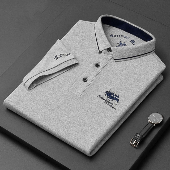 Herren Kurzarm-Poloshirt atmungsaktiv kontrastierend gestreifter Kragen - Szary