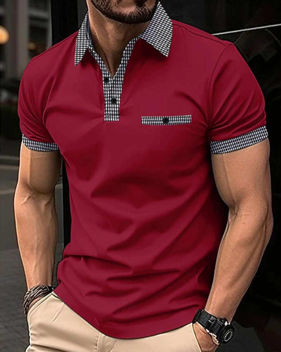 Herren Kurzarm-Poloshirt Kontrastkragen Slim-Fit - Rot