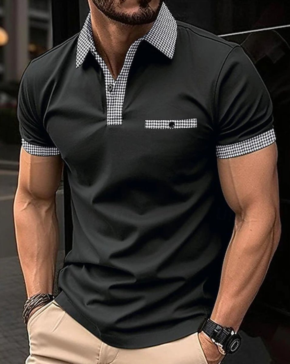 Herren Kurzarm-Poloshirt Kontrastkragen Slim-Fit - Schwarz