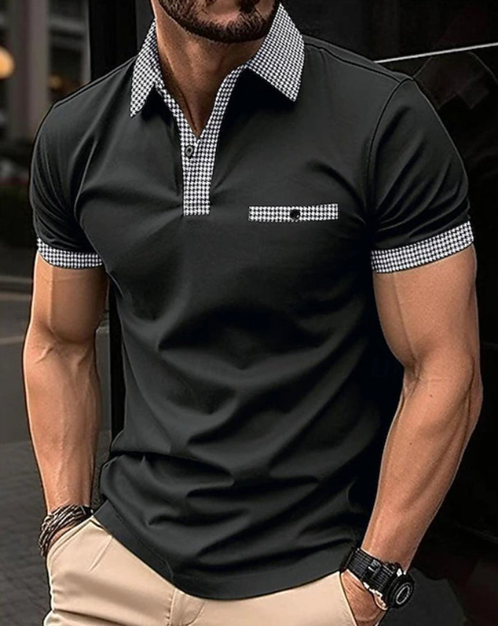 Herren Kurzarm-Poloshirt Kontrastkragen Slim-Fit - Schwarz