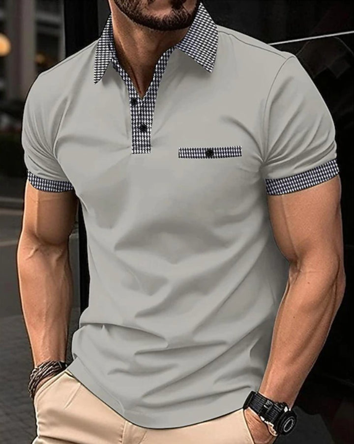 Herren Kurzarm-Poloshirt Kontrastkragen Slim-Fit - Grau