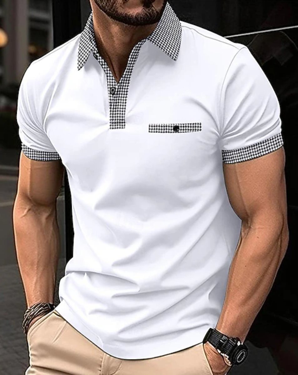 Herren Kurzarm-Poloshirt Kontrastkragen Slim-Fit - Weiß