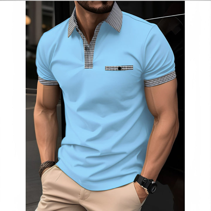 Herren Kurzarm-Poloshirt Kontrastkragen Slim-Fit - Blau