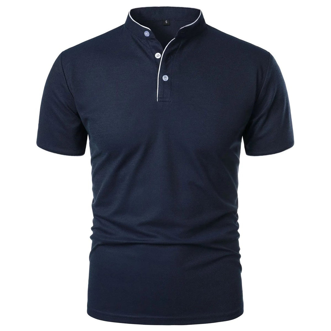 Herren Kurzarm-Poloshirt Stehkragen Knitterfreies Piqué-Shirt - Dunkelblau
