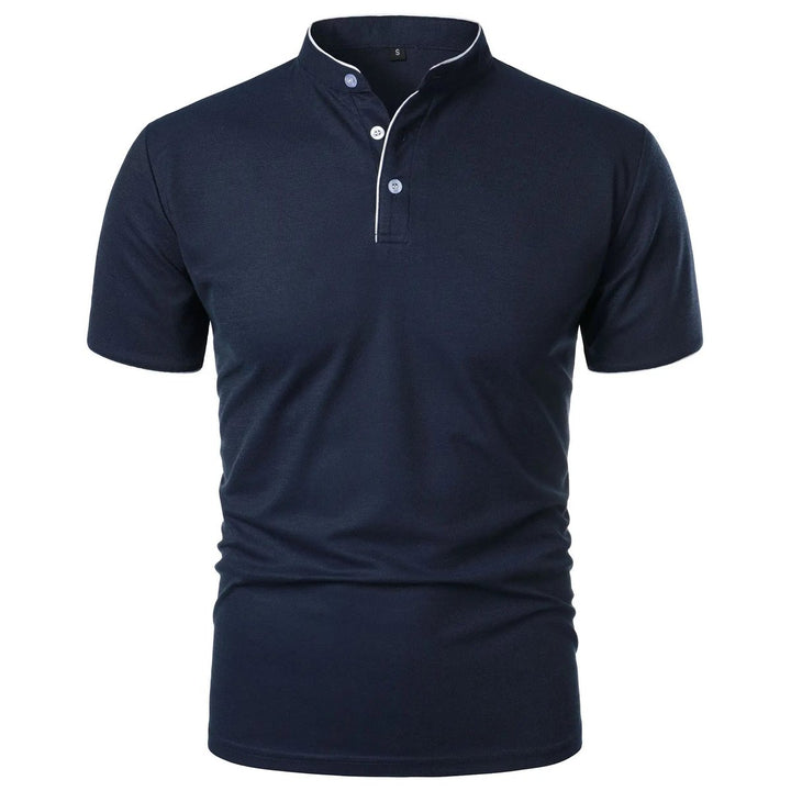 Herren Kurzarm-Poloshirt Stehkragen Knitterfreies Piqué-Shirt - Dunkelblau