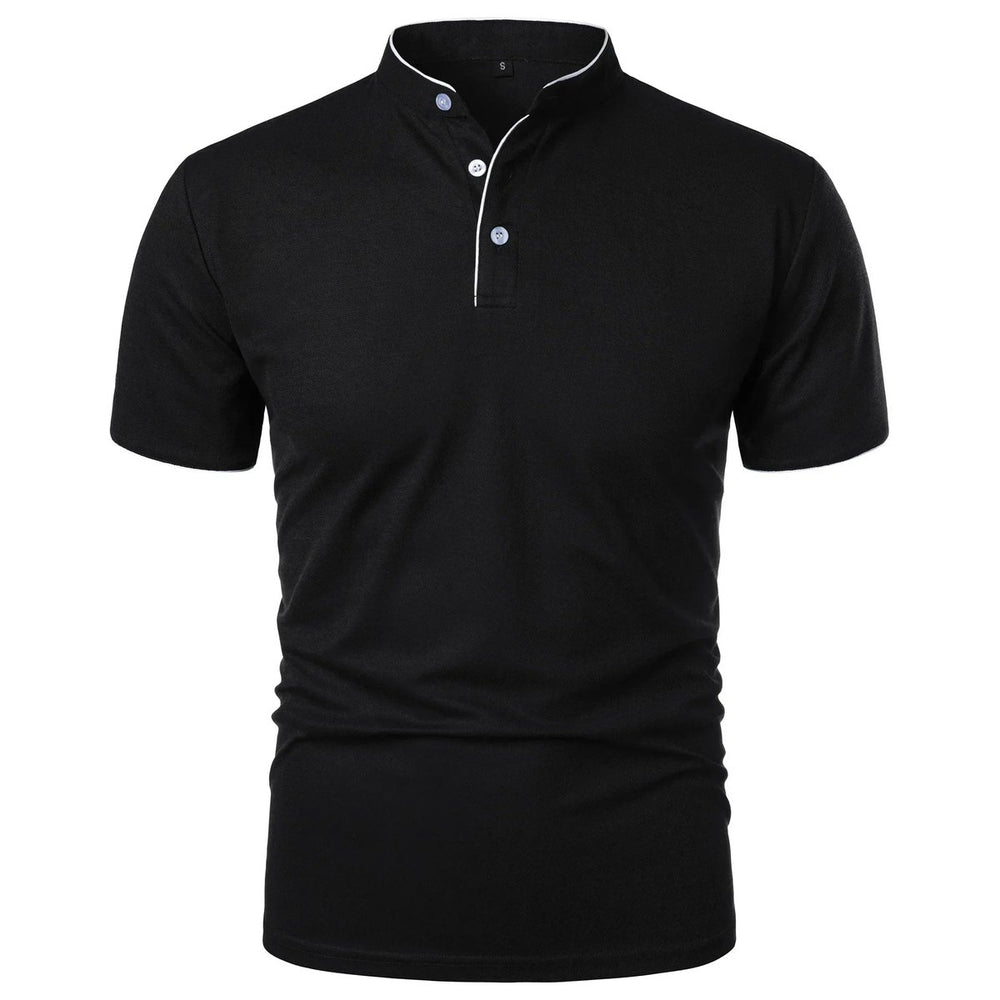 Herren Kurzarm-Poloshirt Stehkragen Knitterfreies Piqué-Shirt - Schwarz