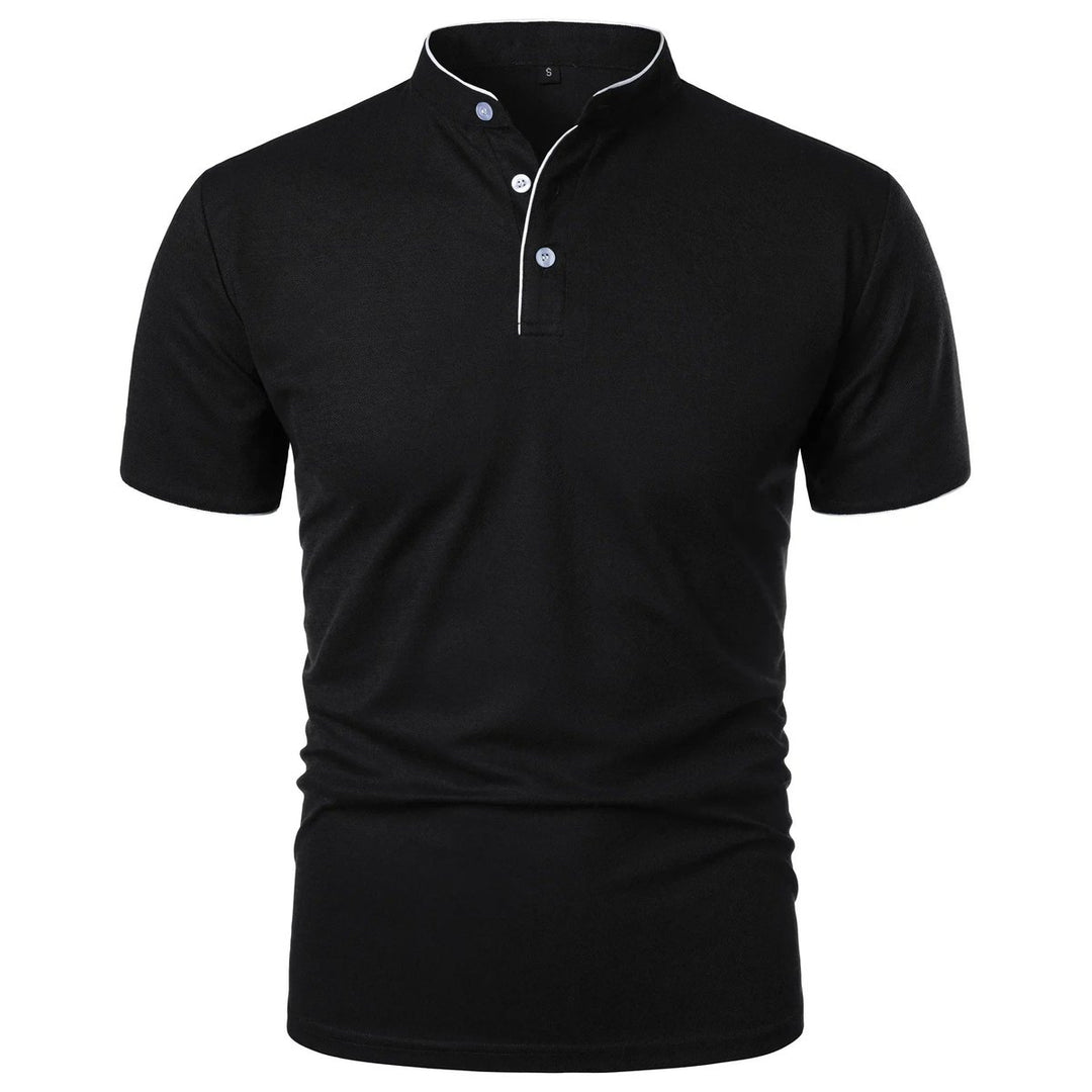 Herren Kurzarm-Poloshirt Stehkragen Knitterfreies Piqué-Shirt - Schwarz