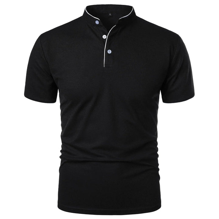 Herren Kurzarm-Poloshirt Stehkragen Knitterfreies Piqué-Shirt - Schwarz