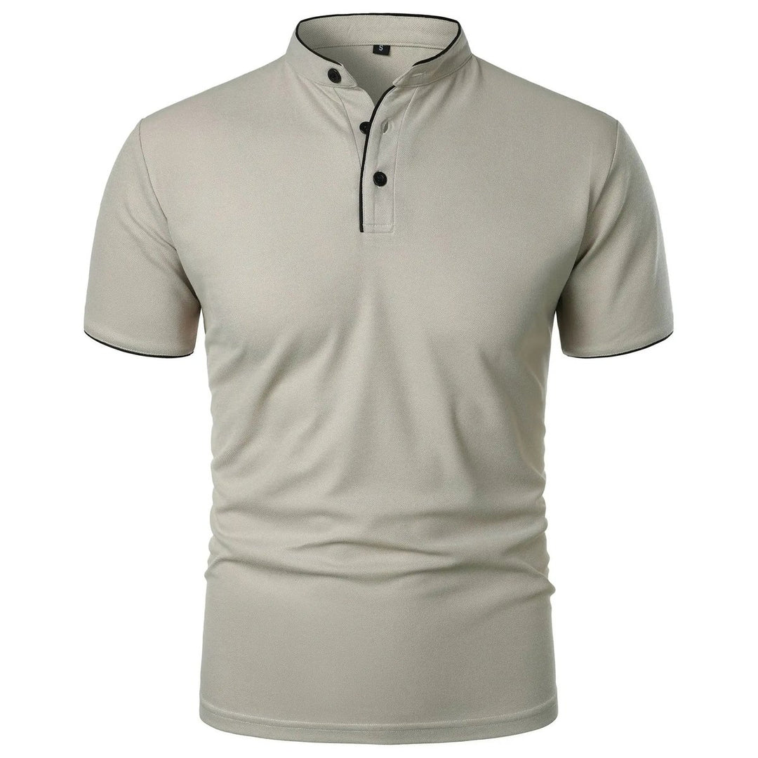 Herren Kurzarm-Poloshirt Stehkragen Knitterfreies Piqué-Shirt - Hellgrau