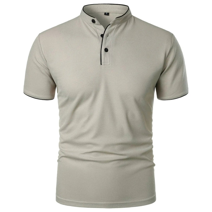 Herren Kurzarm-Poloshirt Stehkragen Knitterfreies Piqué-Shirt - Hellgrau