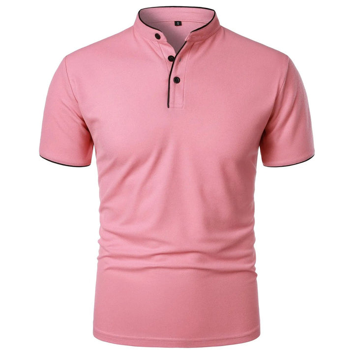 Herren Kurzarm-Poloshirt Stehkragen Knitterfreies Piqué-Shirt - Rosa