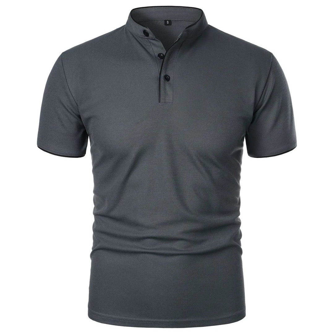 Herren Kurzarm-Poloshirt Stehkragen Knitterfreies Piqué-Shirt - Dunkelgrau