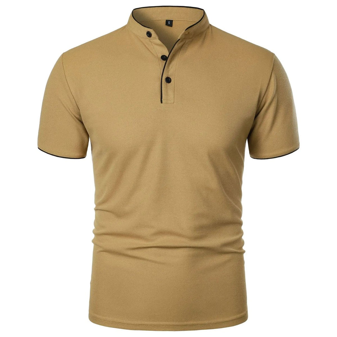 Herren Kurzarm-Poloshirt Stehkragen Knitterfreies Piqué-Shirt - Khaki