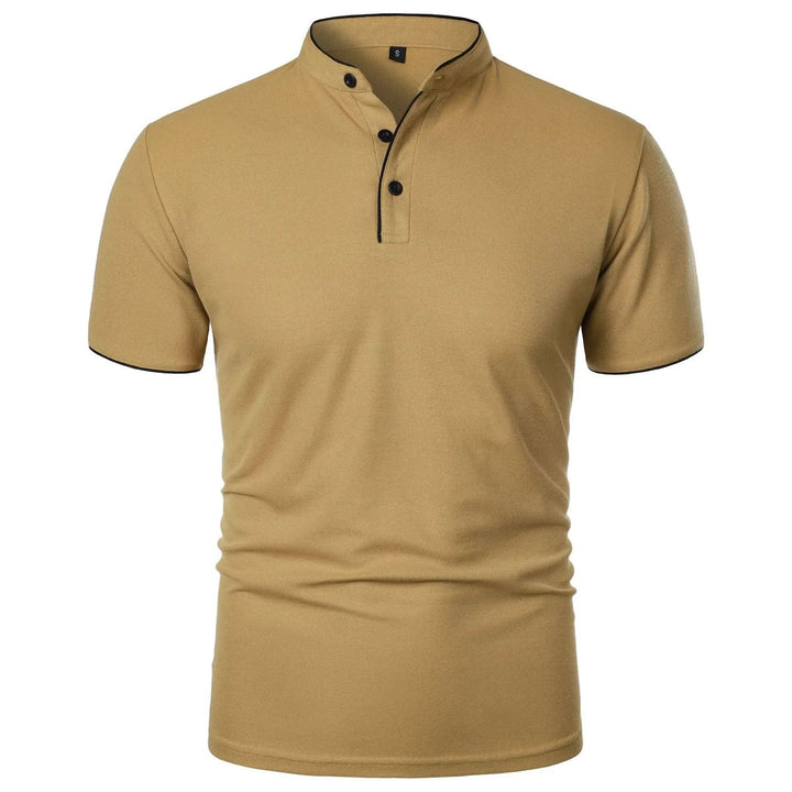 Herren Kurzarm-Poloshirt Stehkragen Knitterfreies Piqué-Shirt - Khaki