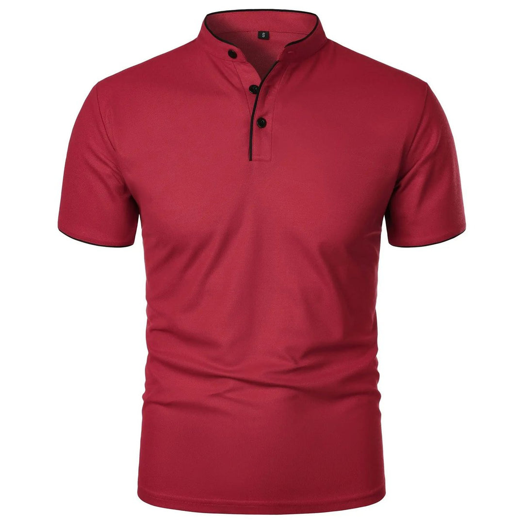 Herren Kurzarm-Poloshirt Stehkragen Knitterfreies Piqué-Shirt - Rot