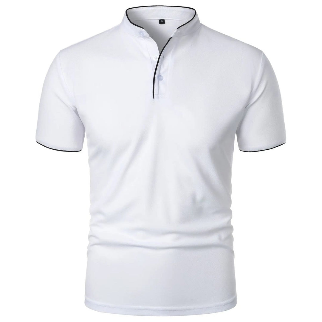 Herren Kurzarm-Poloshirt Stehkragen Knitterfreies Piqué-Shirt - Weiß