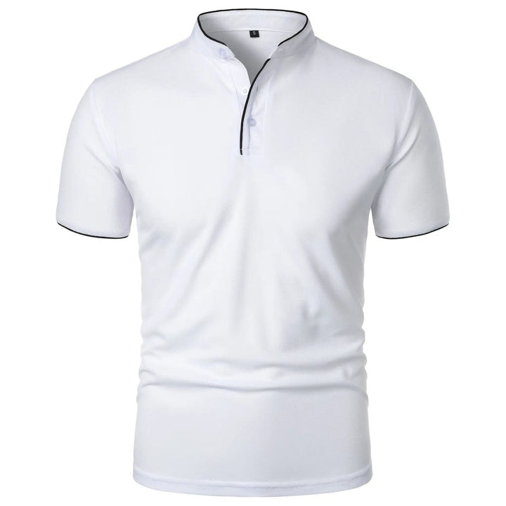 Herren Kurzarm-Poloshirt Stehkragen Knitterfreies Piqué-Shirt - Weiß