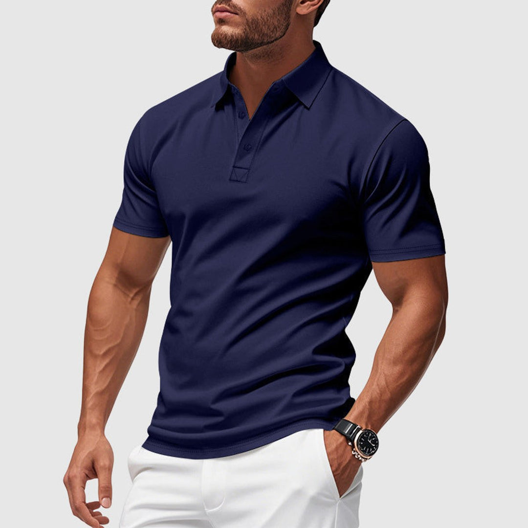 Herren Kurzarm Slim-Fit Polo-Shirt mit Knopfleiste - Blau